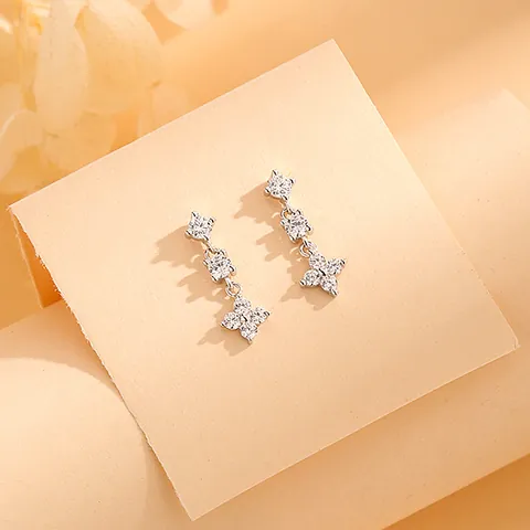 925 Sterling Silver Earring Post Zirconia Four Leaf Clover Drop Earrings Fashion Light Luxury Flower Geometric Earrings Women Jewelry