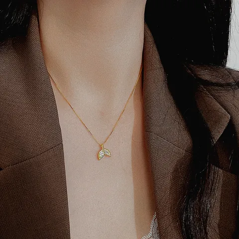925 Sterling Silver Whale Tail Pendant Necklace With Zirconia Elegant Sweet Fish Tail Box Chain Jewelry For Women Gift