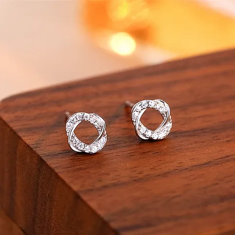 925 Sterling Silver Stud Earrings For Women Hollow Oval Twisted Geometric Cubic Zirconia Inlaid Luxury Minimalist Fashion Jewelry