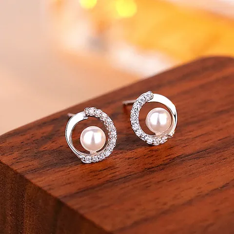 925 Sterling Silver Stud Earrings For Women Elegant Geometric Round Hollow Zirconia Pearl Earrings Wedding Party Jewelry Gift