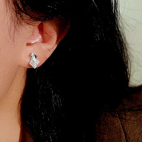 925 Sterling Silver Geometric Square Stud Earrings Micro Inlaid Zirconia Minimalist Rhombus Earrings For Women Fashion Jewelry