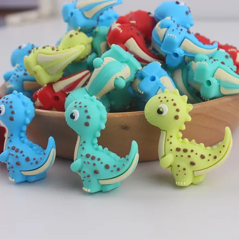 Cartoon Dinosaur Silicone Beads For DIY Jewelry Making Pacifier Chain Beadable Pen Accessories Baby Teether Soothing Pendant