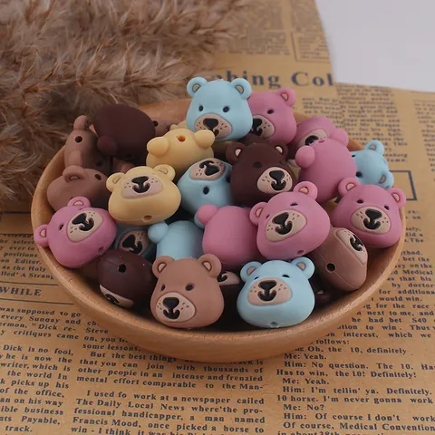Cartoon Bear Head Silicone Beads For DIY Jewelry Making Beaded Pen Pacifier Chain Accessories Animal Shaped Loose Beads