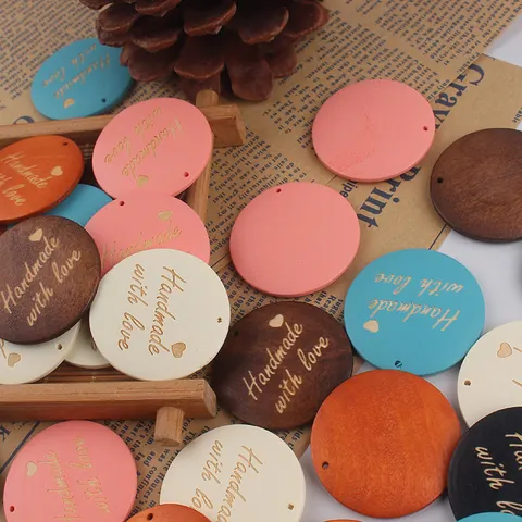 Handmade With Love Engraved Round Wooden Tags Pendants For DIY Earrings Keychains Jewelry Making Mother's Day Gift Decoration
