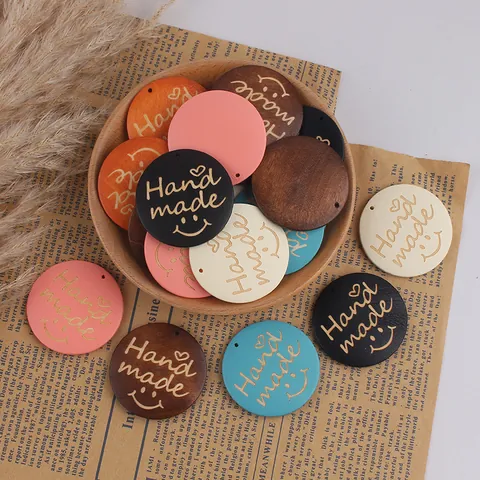 Round Wooden Hand Made Engraved Pendants With Heart Smiley Face DIY Jewelry Making Finding For Necklace Bracelet Decors