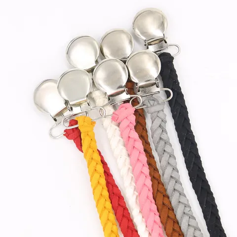 Geflochtenes Leder Baby Schnullerkette Halter Für Säuglinge Anti-Drop Schnullerband Mit Metallclip Neugeborenen Zubehör