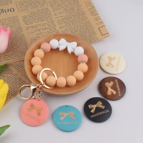 DIY Round Wooden Tags Handmade Charms With Bowknot Laser Engraved Wood Pieces For Earrings Keychain Jewelry Making Gift