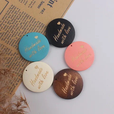 Handmade With Love Engraved Round Wooden Tags Pendants For DIY Earrings Keychains Jewelry Making Mother's Day Gift Decoration