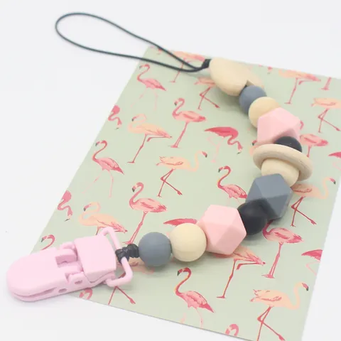 Catenella Portaciuccio per Neonati in Perline di Silicone e Legno Supporto per Ciuccio per Bambini e Bambine Regalo per Nascita