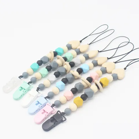 Catenella Portaciuccio per Neonati in Perline di Silicone e Legno Supporto per Ciuccio per Bambini e Bambine Regalo per Nascita