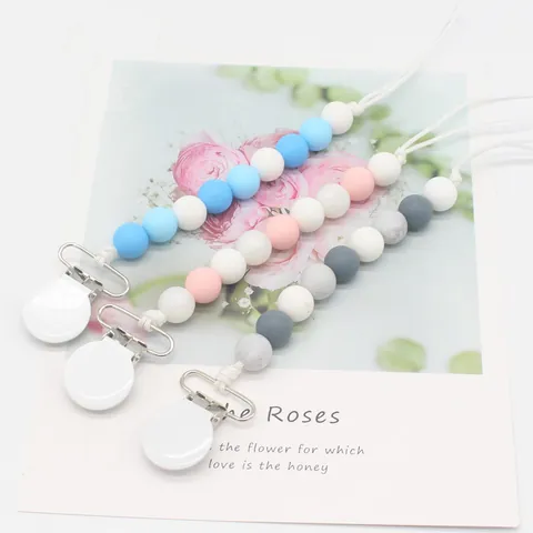 Food Grade Silicone Pacifier Clip For Baby Beaded Soothing Teether Chain Anti Drop Pacifier Holder For Infants Toddlers Modern Minimalist Style
