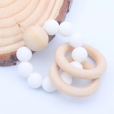 Baby Silicone Beads Wooden Teether Rattle Bracelet BPA Free Infant Grasping Toy Sensory Development Teething Relief Toy