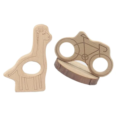 Natural Beech Wood Baby Teether Cartoon Giraffe Bicycle Shaped Teething Toy Montessori Sensory Toy For Infants Toddlers Infants