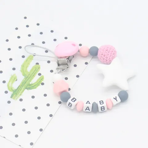 Silicone Baby Pacifier Clip Chain BPA Free Teething Toy Holder Star Pendant Baby Letter Beads For Infants Toddlers