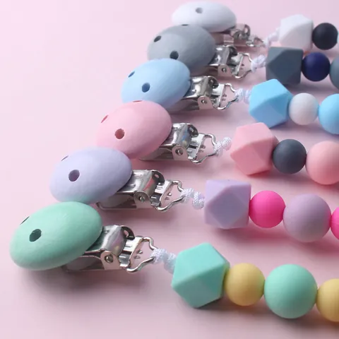 Handmade Silicone Pacifier Clip Chain Baby Teether Holder With Star Pendant Crochet Beads Soother Strap For Infants
