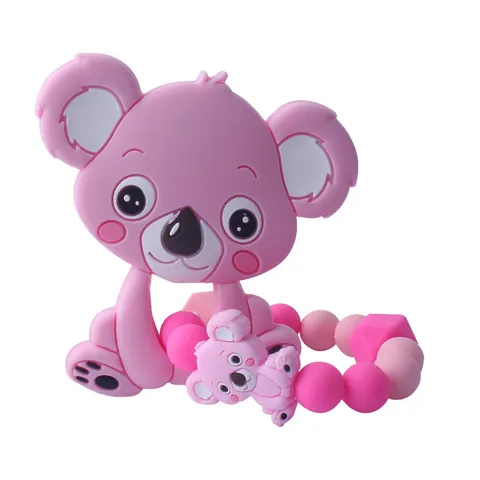 Baby Silicone Koala Teether and Silicone Bead Wristlet Infant Teething Relief Toy BPA Free For Infants 3 Months Plus