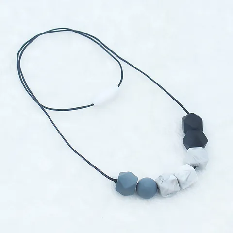 Silicone Baby Teething Necklace Food Grade Geometric Beads BPA Free Chewable Nursing Pendant For Infants Toddlers Nursing Sensory Jewelry