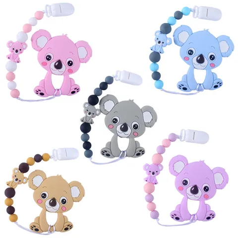 Silicone Baby Teether And Pacifier Clip Set Cartoon Koala Animal Beads Soother Chain Holder For Infants Toddlers BPA Free