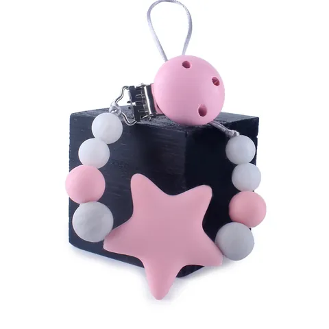 Sujeta Chupetes de Silicona para Bebé Cadena de Cuentas de Dentición de Estrella Correa Anti-Caída para Lactantes y Accesorios
