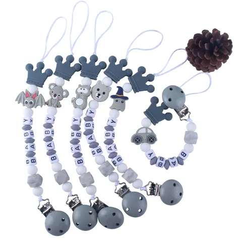 Clip de Silicona para Chupete de Bebé Cuentas de Animales de Dibujos Animados Cadena Anticaída Accesorios de Lactancia