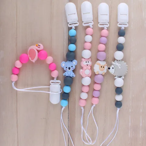 Baby Silicone Pacifier Chain Anti-Drop Clip Infant Teether Bead Nipple Holder Strap Cartoon Animal Soothing Accessories
