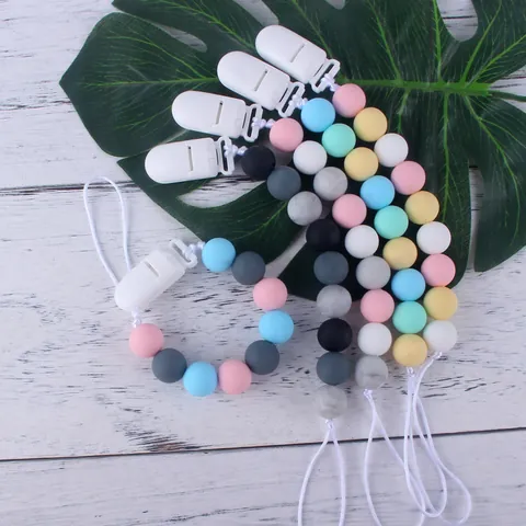 Catenella Portaciuccio in Silicone a Perline per Neonati Anti-Caduta Supporto per Massaggiagengive Binkie Leash Clip in Plastica Alimentare
