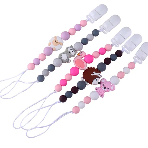 Baby Silicone Pacifier Chain Anti-Drop Clip Infant Teether Bead Nipple Holder Strap Cartoon Animal Soothing Accessories