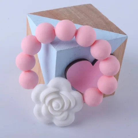 Silicone Baby Teether Bracelet With Rose Flower Beaded Infant Teething Toy Food Grade BPA Free Soothing Toy For Newborn