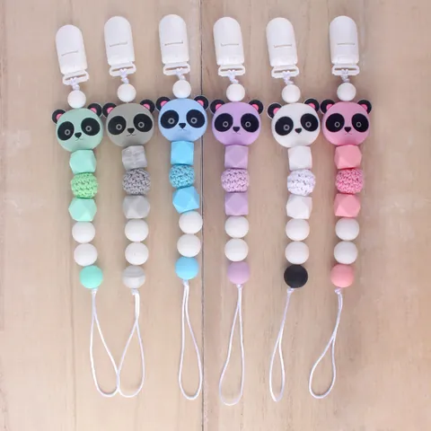 Sujetachupetes de Silicona para Bebé Cadena Anti-Pérdida Panda Sin BPA Correa de Juguete Calmante para Bebés Accesorios de Lactancia