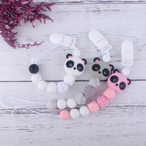 Sujetachupetes de Silicona para Bebé Cadena Anti-Pérdida Panda Sin BPA Correa de Juguete Calmante para Bebés Accesorios de Lactancia