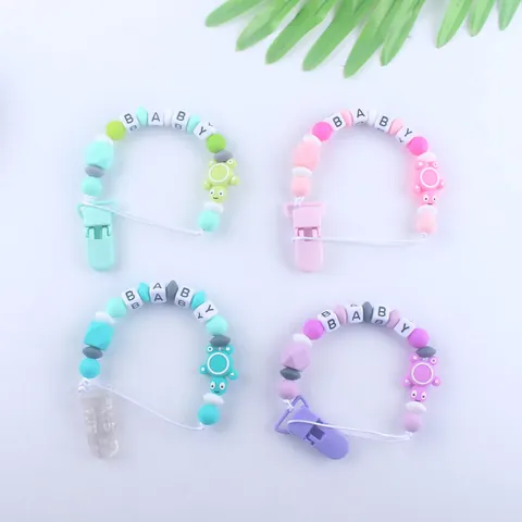 Cadena de Chupete de Silicona Para Bebé Con Cuentas de Tortuga Sin BPA Clip Anti-Pérdida Soporte de Chupete Para Recién Nacido