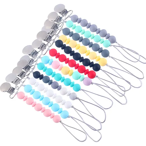 Baby Silicone Pacifier Clip Anti-Drop Beaded Chain Stainless Steel Holder For Teether Infants Nipple Strap Baby Essentials