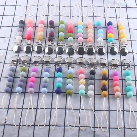 Catenella Portaciuccio in Perline di Silicone Per Supporto Massaggiagengive Neonato Giocattolo Lenitivo Cinturino Anti-Caduta Con Clip in Metallo