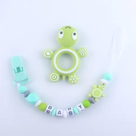 Baby Silicone Turtle Teether Set With Pacifier Clip Chain Soft Cartoon Turtle Teething Toy For Infants Soothing BPA Free Accessory