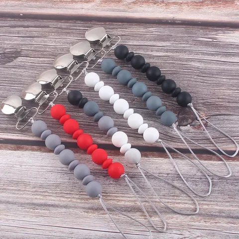 Baby Silicone Pacifier Clip Anti-Drop Beaded Chain Stainless Steel Holder For Teether Infants Nipple Strap Baby Essentials