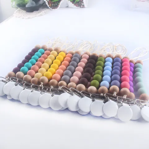 Baby Silicone Beechwood Pacifier Clip Chain BPA Free Teething Beads Anti-Drop Holder Strap Infant Nursing Toy Accessory