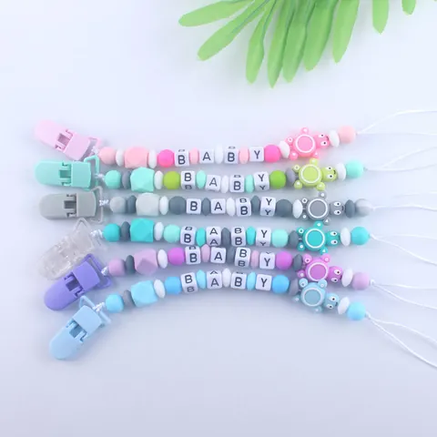 Cadena de Chupete de Silicona Para Bebé Con Cuentas de Tortuga Sin BPA Clip Anti-Pérdida Soporte de Chupete Para Recién Nacido