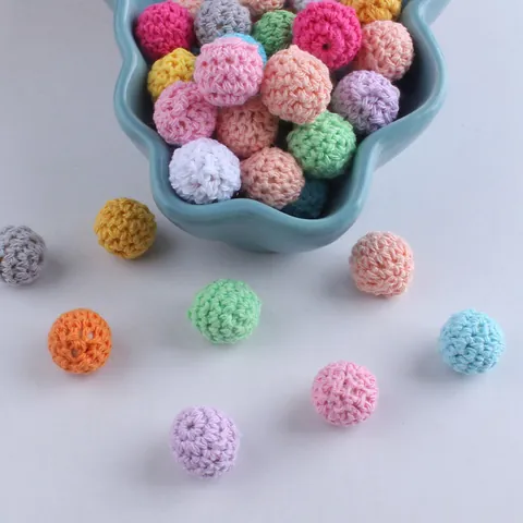 Handmade Crochet Yarn Wrapped Wood Beads Cotton Thread Knitting Round Balls For DIY Jewelry Making Accessories Craft Supplies