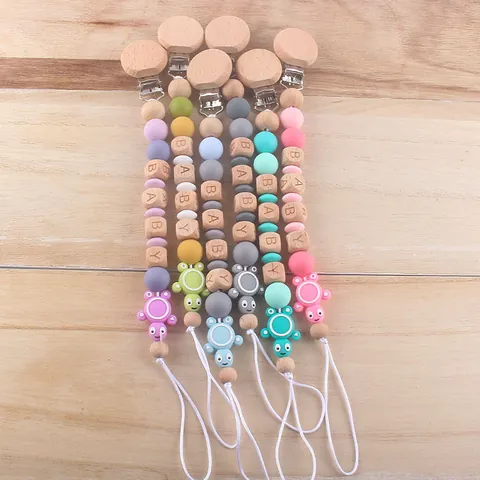 Infant Silicone Turtle Teether And Beech Wood Pacifier Clip Set BPA Free Handmade Soothing Teething Toy For Babies Gifts