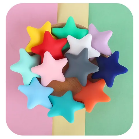 Soft Star Silicone Teething Beads For Baby DIY Pacifier Clips Necklace Accessories BPA Free Sensory Chew Toy Multi Colors