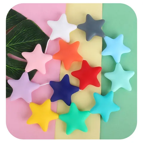 Soft Star Silicone Teething Beads For Baby DIY Pacifier Clips Necklace Accessories BPA Free Sensory Chew Toy Multi Colors