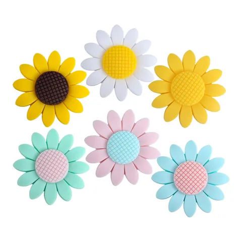 Food Grade Silicone Sunflower Daisy Beads Baby Teether BPA Free DIY Pacifier Chain Accessories Flower Charms For Infants