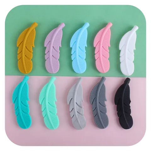 Food Grade Silicone Feather Teether Beads For Baby Pacifier Chain DIY Jewelry Making BPA Free Silicone Loose Beads Teething Pendant