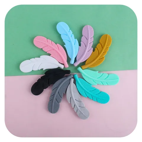 Food Grade Silicone Feather Teether Beads For Baby Pacifier Chain DIY Jewelry Making BPA Free Silicone Loose Beads Teething Pendant