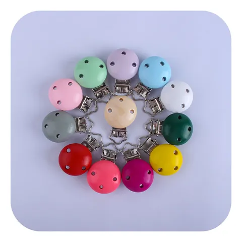 Clip de Madera Redondo para Chupete de Bebé Accesorios de Cadena DIY Clip Anti-Caída Mordedor Con 3 Agujeros Colores Macarrón