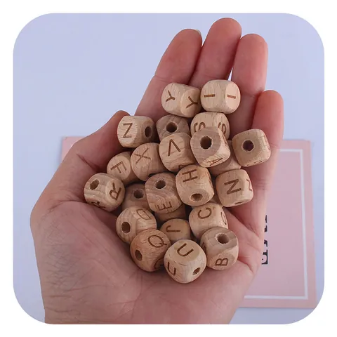 Natuurlijke Beukenhout Alfabet Kralen Kubus Houten Letter Kralen Voor DIY Fopspeen Ketting Bijtring Sieraden Maken Handwerk