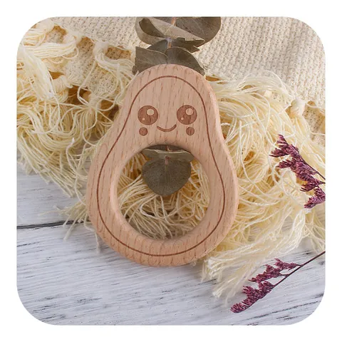 Cartoon Avocado Shaped Beech Wood Baby Teether Natural Wooden Molar Stick For Infants Grasping Toy Baby Shower Gift Newborn Accessory