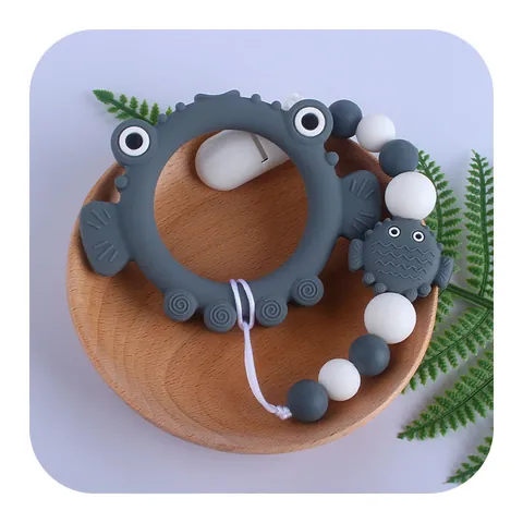 Silicone Baby Teether And Pacifier Clip Chain Set Fish Monster Shape Infant Molar Soothing Toy Food Grade BPA Free Baby Shower Gift