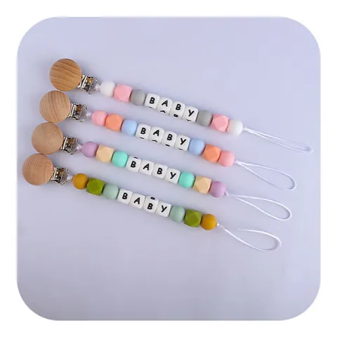 Buchenholz Silikon Schnullerkette BPA Frei Morandi Perlen Mit BABY Buchstaben Baby Anti-Verlust Halter Strap Geschenk