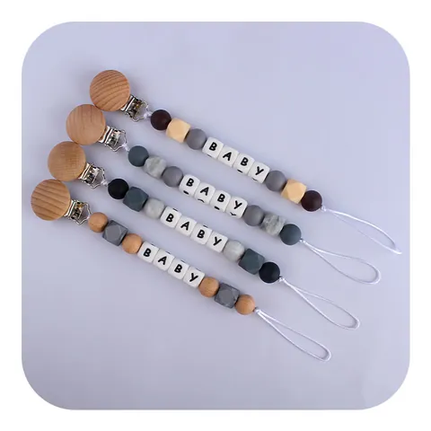 Buchenholz Silikon Schnullerkette BPA Frei Morandi Perlen Mit BABY Buchstaben Baby Anti-Verlust Halter Strap Geschenk